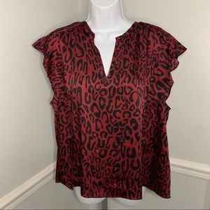 Rebecca Minkoff Gina Burgundy Leopard V-Neck XXL